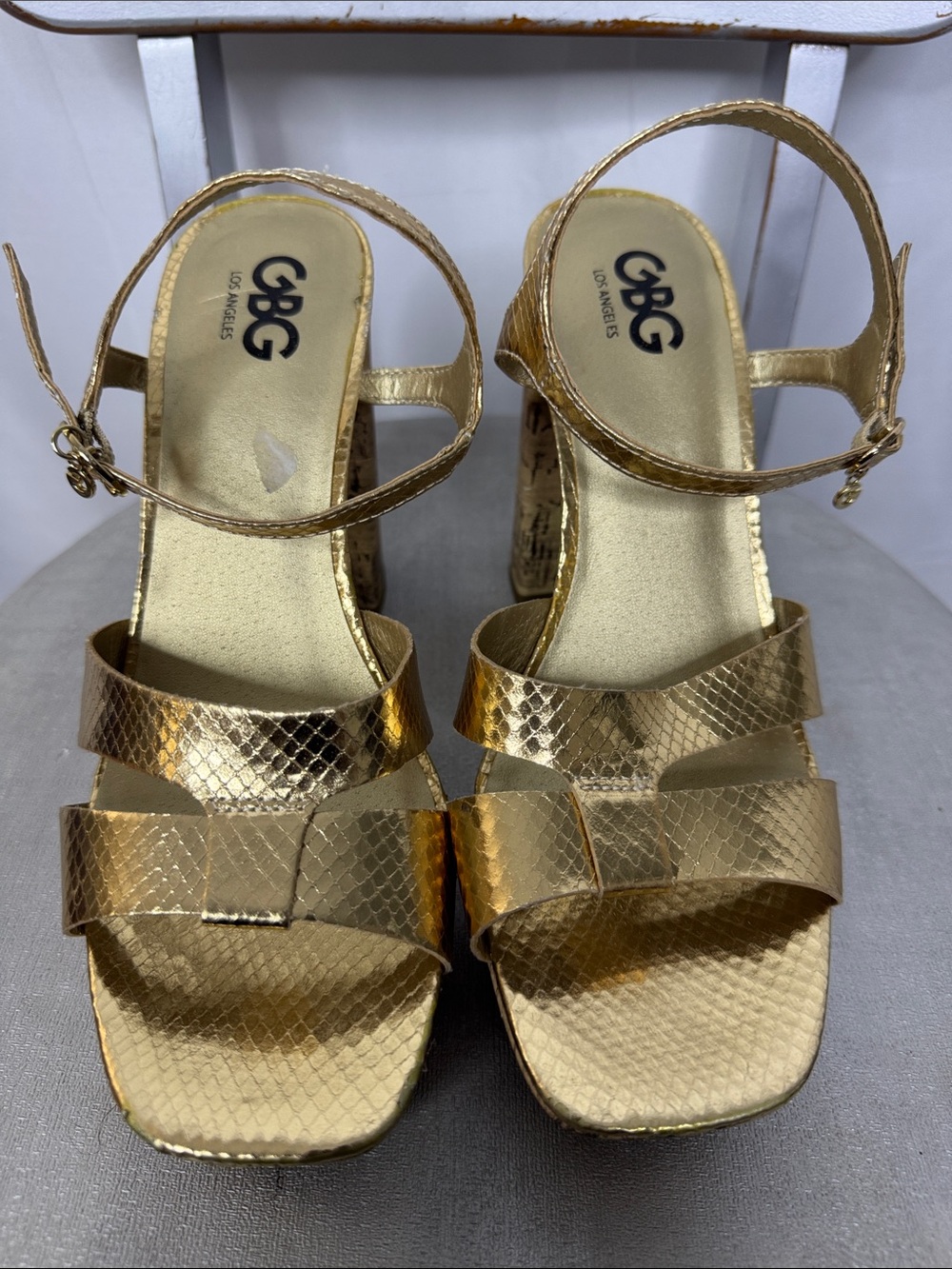 G by Guess Metallic Gold Cork Platform Sandals size 10 NWOT - Picture 2 of 9
